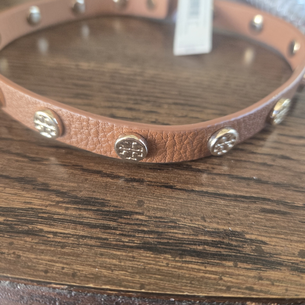Tory Burch Brown Leather Bracelet with Silver Accents